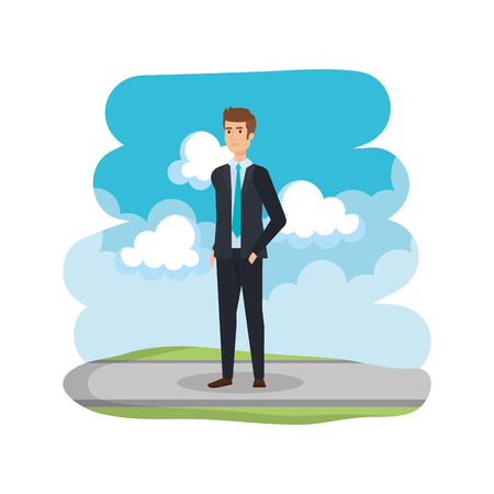 young businessman in the road vector illustration designのイラスト素材