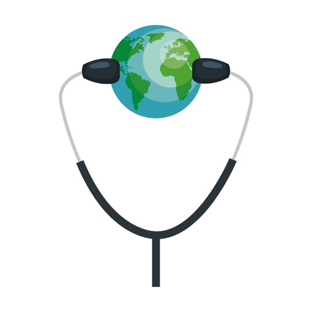 earth planet with stethoscope cardio device vector illustration designのイラスト素材