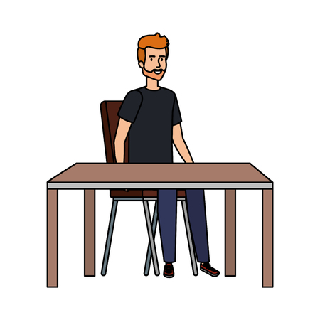 young and casual man sitting in chair with table vector illustration designのイラスト素材