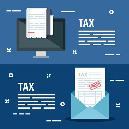 set computer with finance invoice report and card vector illustrationのイラスト素材