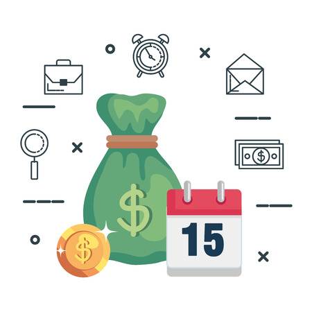 money bag with financial icons vector illustration designのイラスト素材
