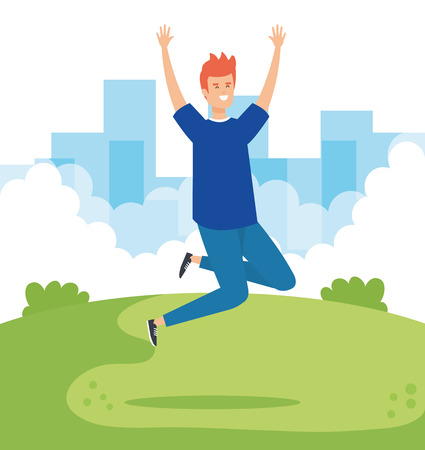 man jumping with casual clothes in the park vector illustrationのイラスト素材