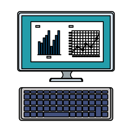computer desktop with statistics infographic vector illustration designのイラスト素材