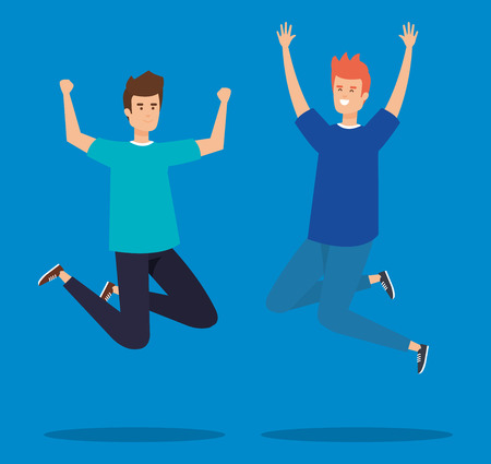 happy boys jumping with casual clothes vector illustrationのイラスト素材
