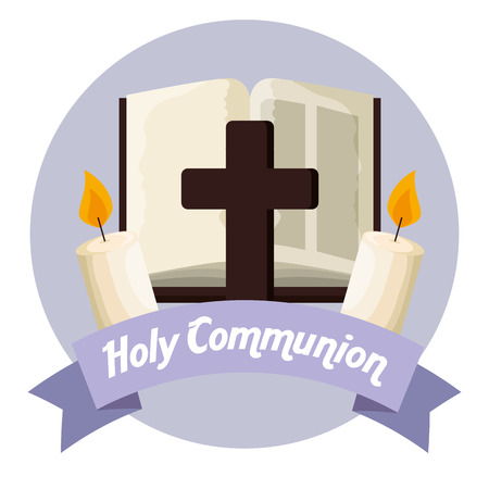 catholic bible with cross and candles to first communion vector illustrationのイラスト素材