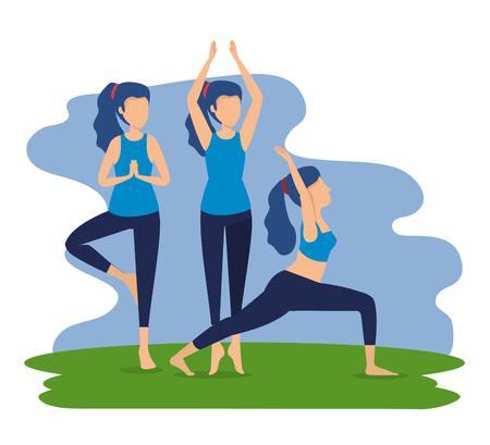 women practice yoga posture harmony vector illustrationのイラスト素材