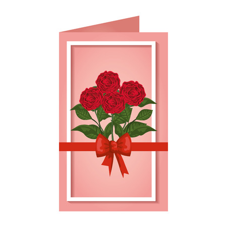 postcard with beautiful roses and leafs vector illustration designのイラスト素材