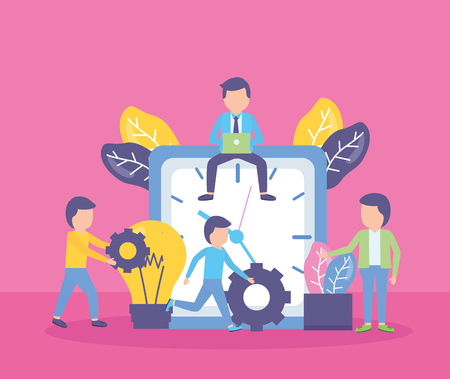 businessman with laptop sitting on clock people working vector illustrationのイラスト素材