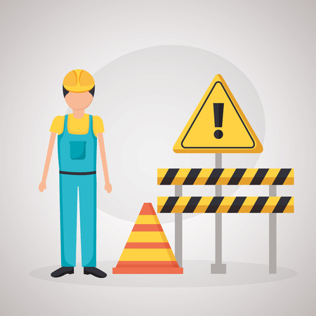 worker construction equipment barrier cone vector illustrationのイラスト素材