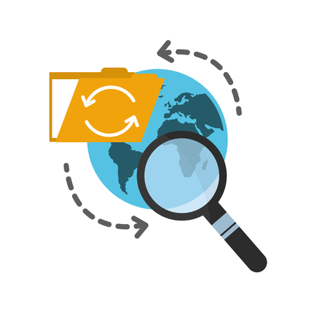 folder with planet earth and magnifying glass vector illustration designのイラスト素材