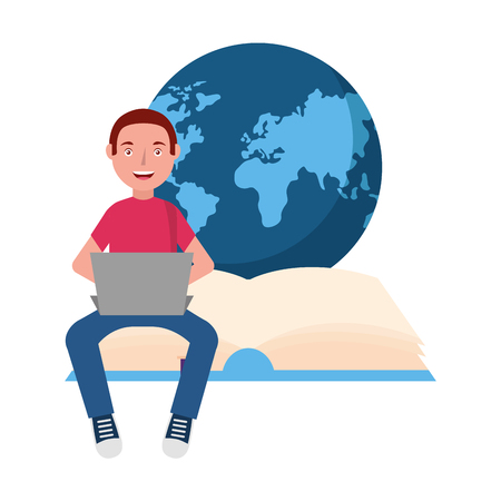 man using laptop world book day vector illustrationのイラスト素材