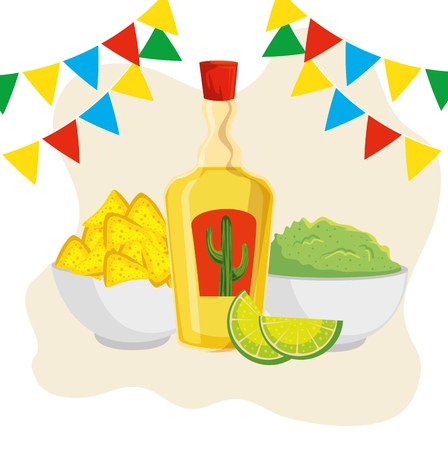tequila with traditional nachos and party banner vector illustrationのイラスト素材