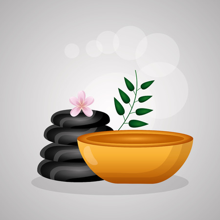 stones and bowl flower spa treatment therapy vector illustrationのイラスト素材