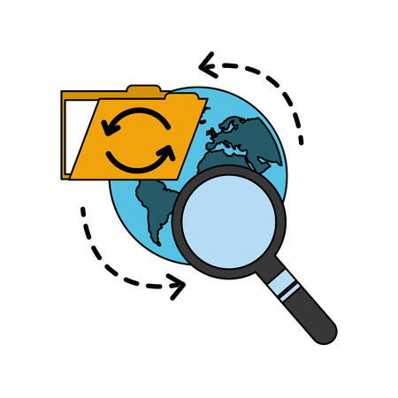 folder with planet earth and magnifying glass vector illustration designのイラスト素材