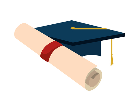 graduation certificate roll and hat vector illustration designのイラスト素材