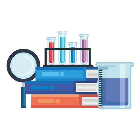 tubes test in holder with books and magnifying glass vector illustration designのイラスト素材