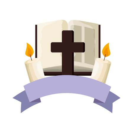 holy bible with cross and candle vector illustration designのイラスト素材