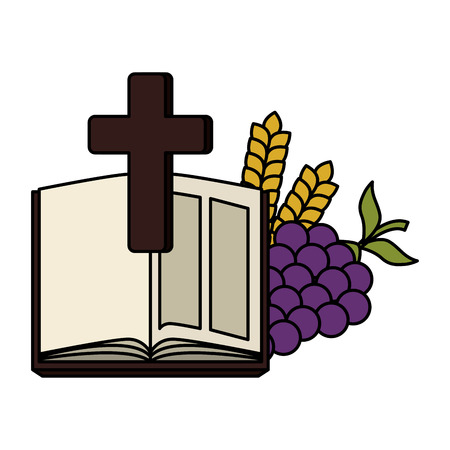 holy bible with cross and grapes vector illustration designのイラスト素材