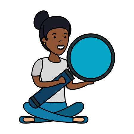 young black woman in lotus position with smartphone vector illustration designのイラスト素材