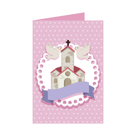 postcard with church facade building vector illustration designのイラスト素材