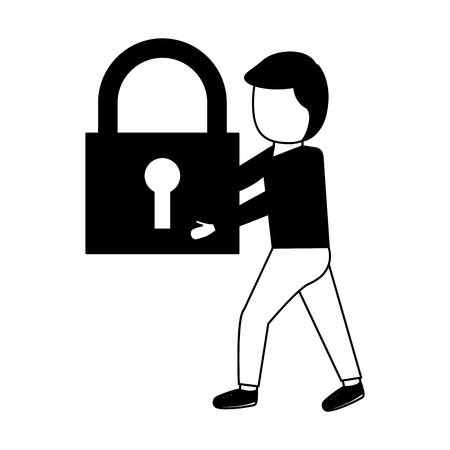 man holding padlock security white background vector illustrationのイラスト素材