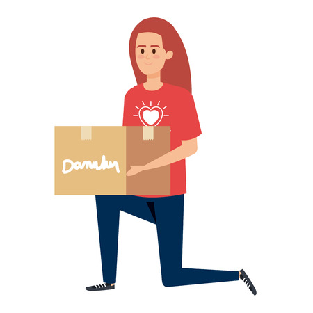 young woman volunteer lifting donations box vector illustration designのイラスト素材