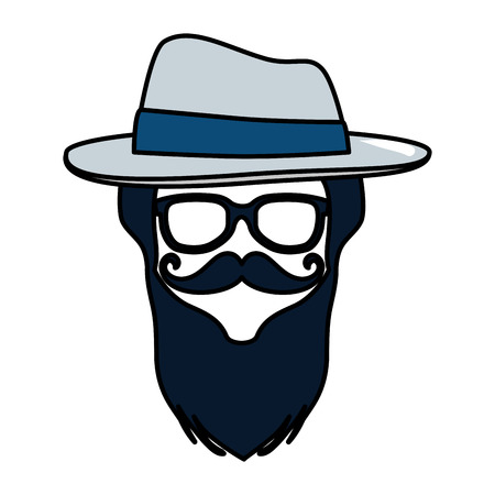 male face with tophat hipster style vector illustration designのイラスト素材