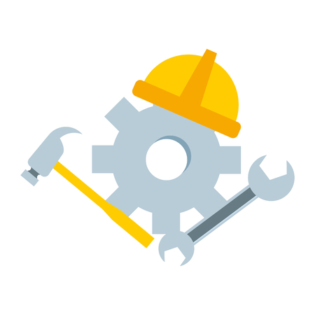 happy labour day wheel helmet hammer spanner tools vector illustrationのイラスト素材