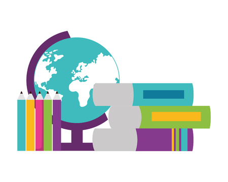 globe map books pencils school supplies vector illustration designのイラスト素材