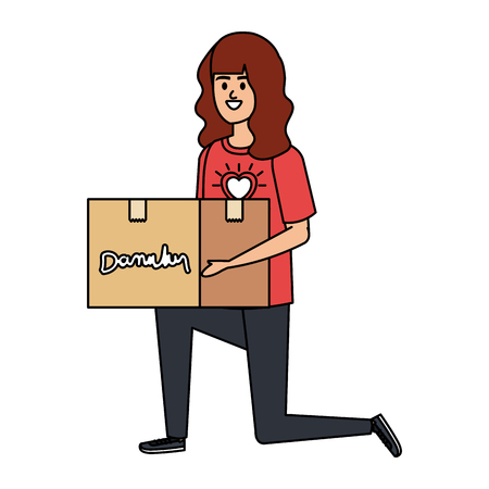 young woman volunteer lifting donations box vector illustration designのイラスト素材