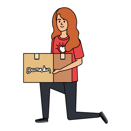 young woman volunteer lifting donations box vector illustration designのイラスト素材