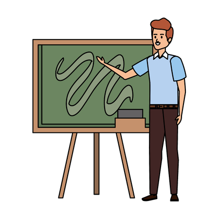 young teacher male with chalkboard character vector illustration designのイラスト素材