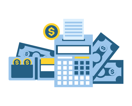 calculator wallet banknotes coins money tax payment  vector illustrationのイラスト素材