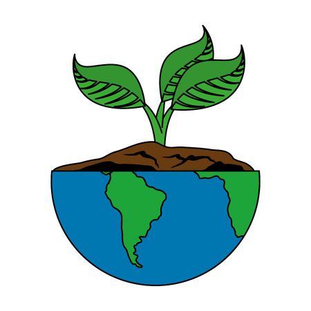 world planet earth with leafs tree plant vector illustration designのイラスト素材