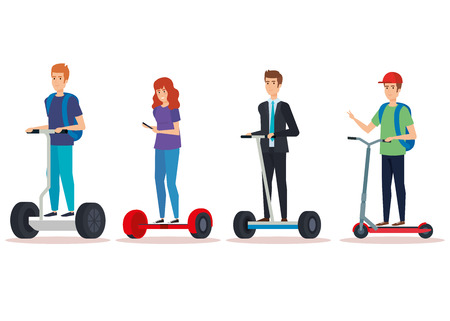 set casual people riding electric scooter vector illustrationのイラスト素材