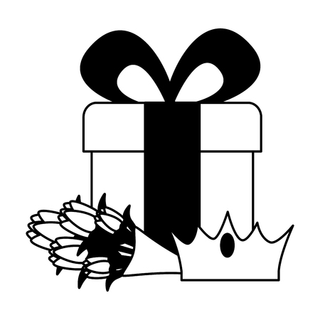gift crown bouquet flowers celebration vector illustrationのイラスト素材