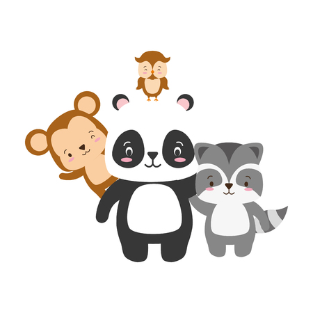 cute panda raccoon money owl cartoon vector illustrationのイラスト素材