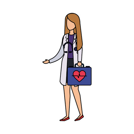 female doctor with stethoscope and medical kit vector illustration designのイラスト素材
