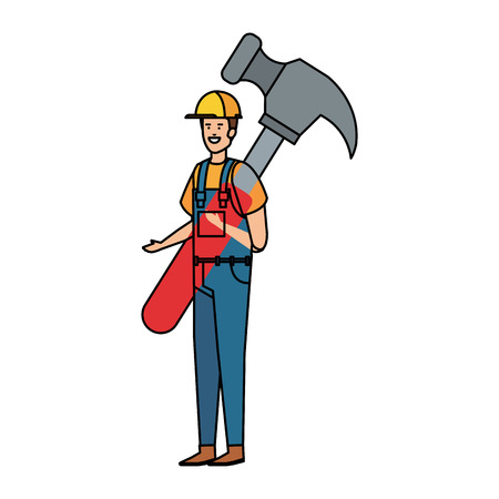 builder worker with helmet and hammer vector illustration designのイラスト素材