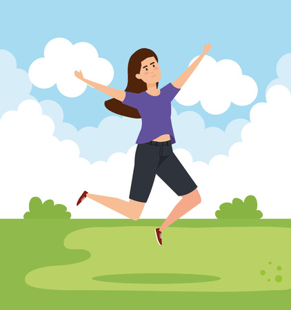 happy woman jumping with casual clothes vector illustrationのイラスト素材