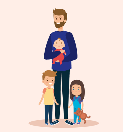 cute man with sons and daughter with teddy vector illustrationのイラスト素材