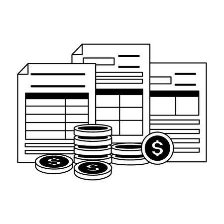 forms and coins stacked tax time payment vector illustrationのイラスト素材