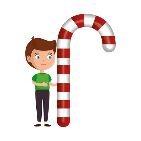 little boy with sweet cane candy vector illustration designのイラスト素材