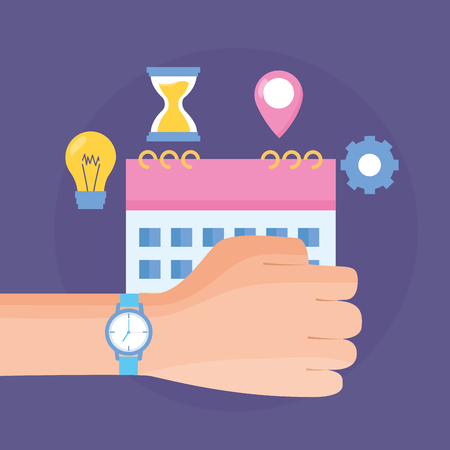 hand with watch work time calendar idea vector illustrationのイラスト素材