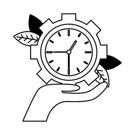 hand holding clock gear work vector illustrationのイラスト素材