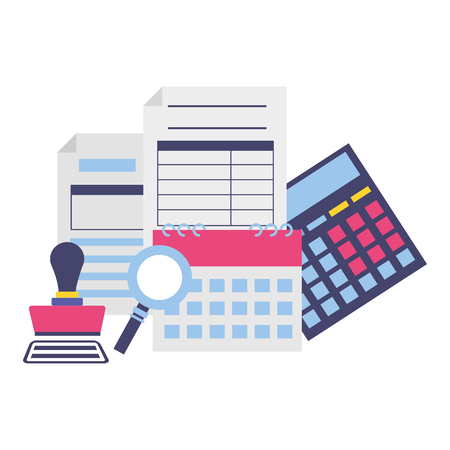 forms calculator calendar paid stamp magnifier tax payment  vector illustrationのイラスト素材