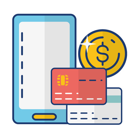 smartphone bank cards money online payment vector illustrationのイラスト素材