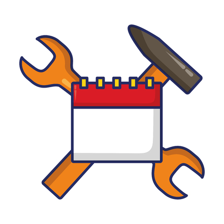 calendar and wrench hammer tools labour day vector illustrationのイラスト素材