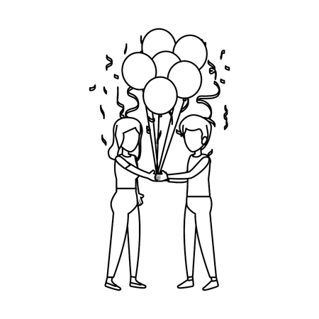 couple with balloons helium floating vector illustration designのイラスト素材