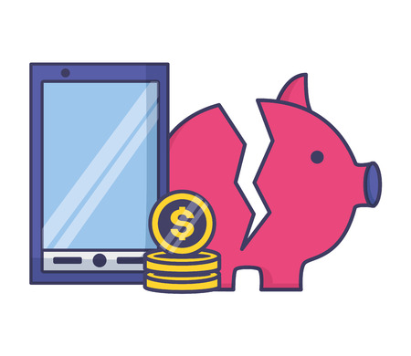 broken piggy bank cellphone money tax payment vector illustrationのイラスト素材